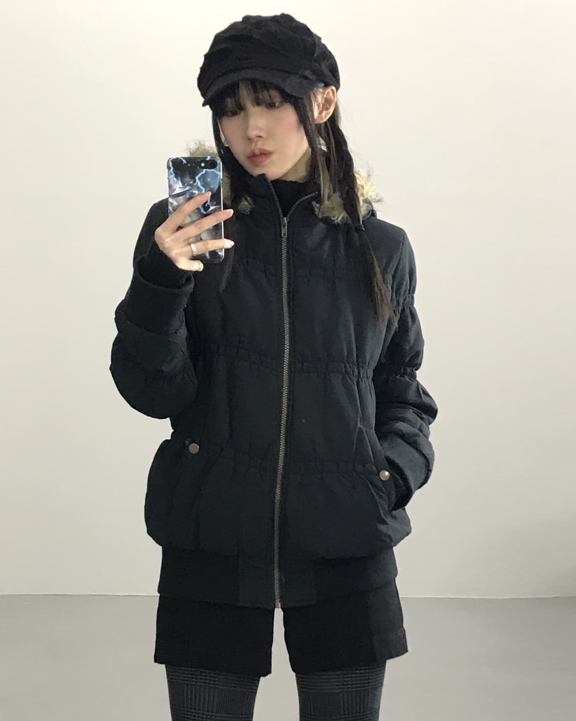 PENDORA Black fur hood jumper 상품이미지3