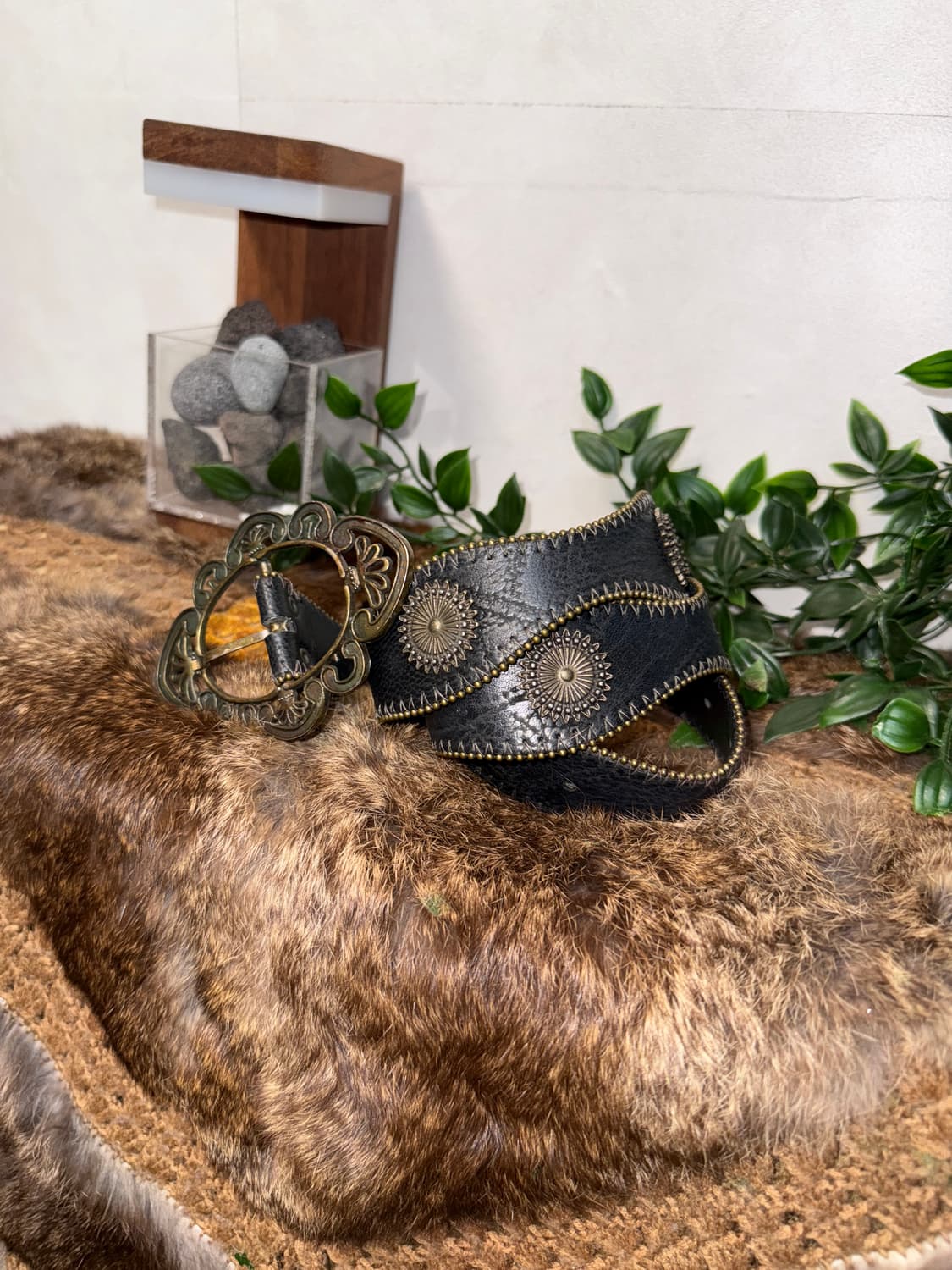 Black oriental charm wave buckle belt 상품이미지2