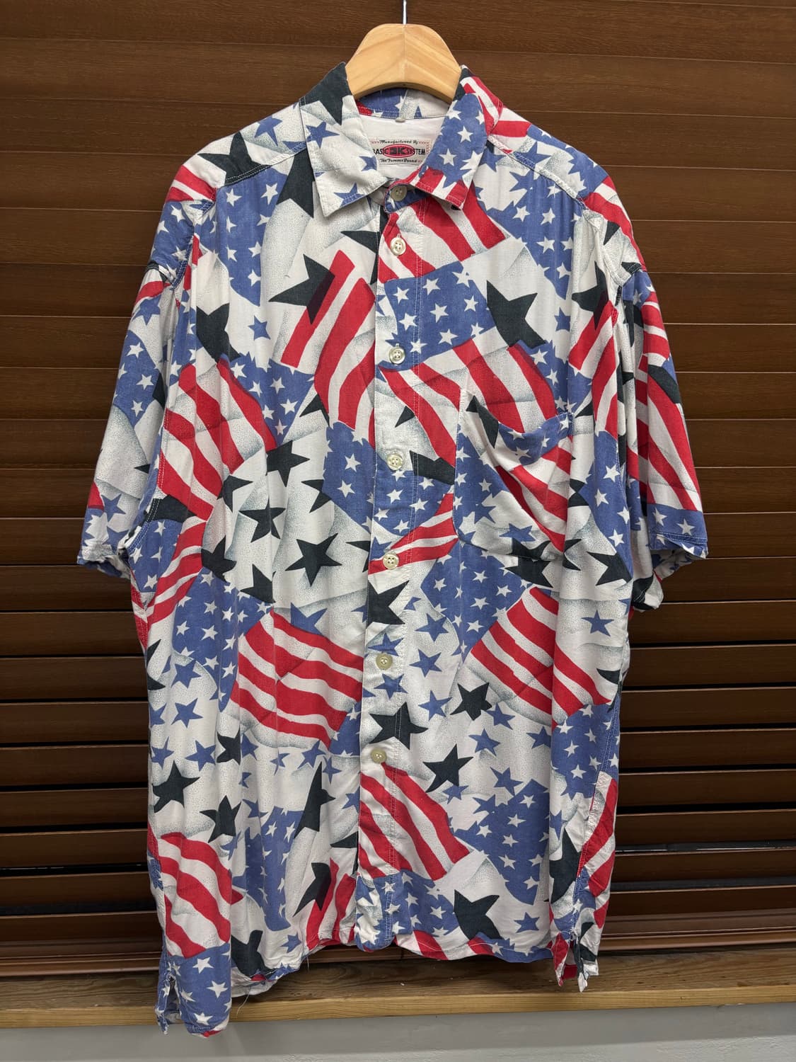 빈티지 USA 아메리카 성조기 하와이안 패턴 셔츠 상품이미지1