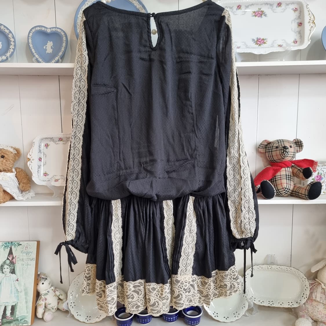 블랙 레이스 롱 슬리브 원피스 상품이미지7