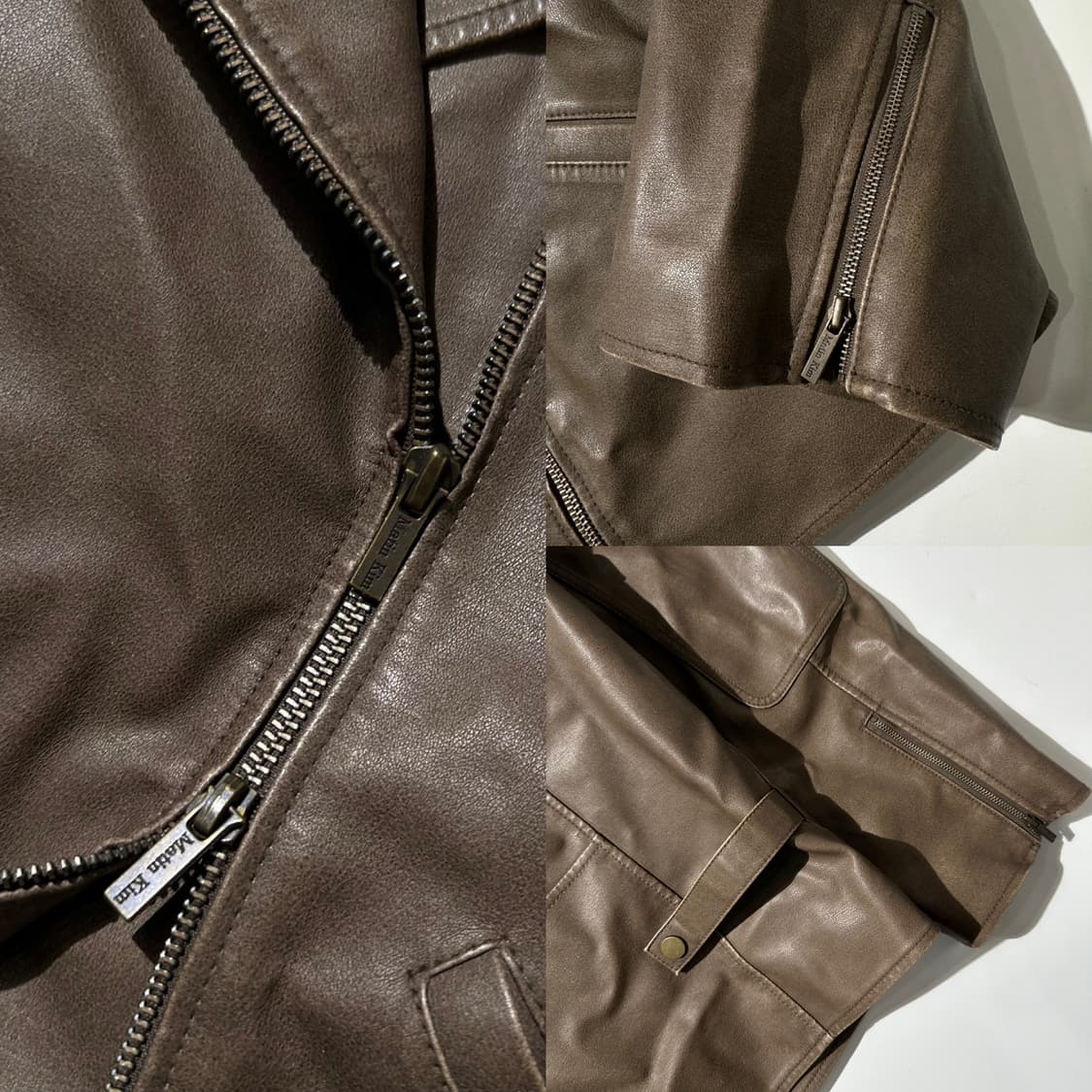 마뗑킴 빈티지 워시드 포우 레더 점퍼 브라운 라이더 자켓 상품이미지8