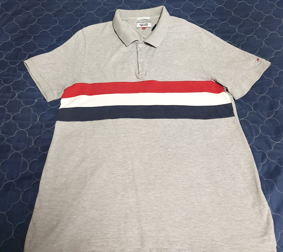 (빈티지) 타미힐피거 데님 우먼 반팔 카라티 그레이 (L) 상품이미지1