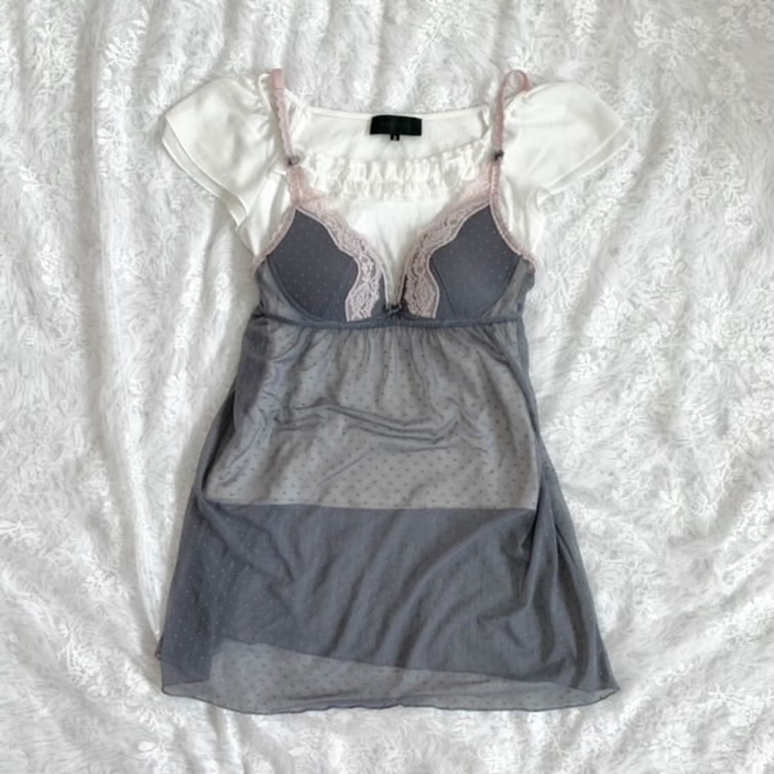 오월빈티지 그레이 핑크 레이스 슬립 갸루 로맨틱 히메갸루 상품이미지2