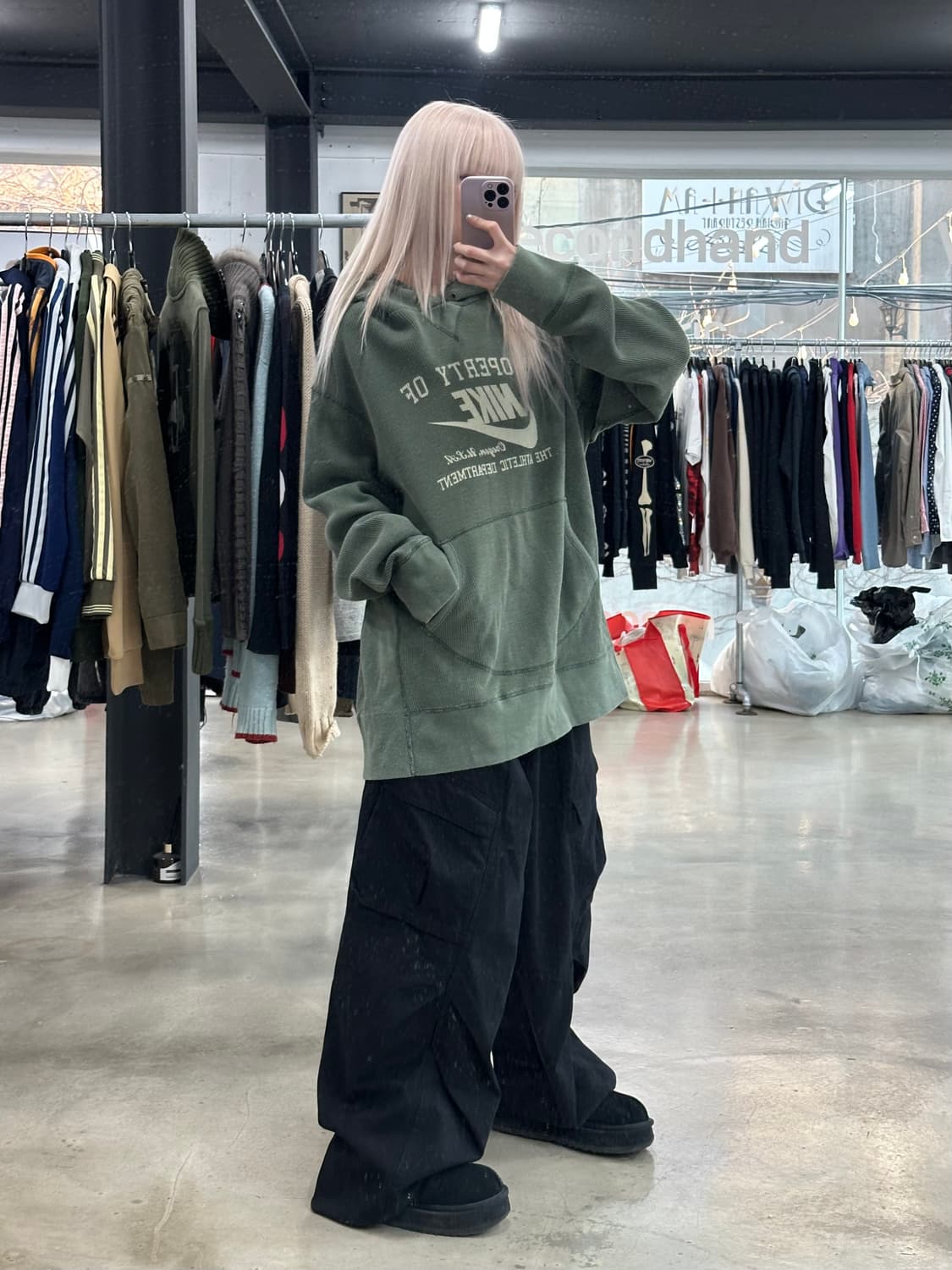 나이키 올드스쿨 빅로고 그린 오레곤 와플 후드티 상품이미지3