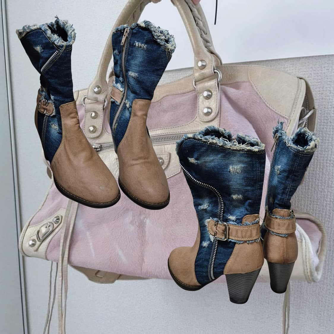 Vintage y2k Grunge denim buckle Boots 상품이미지2