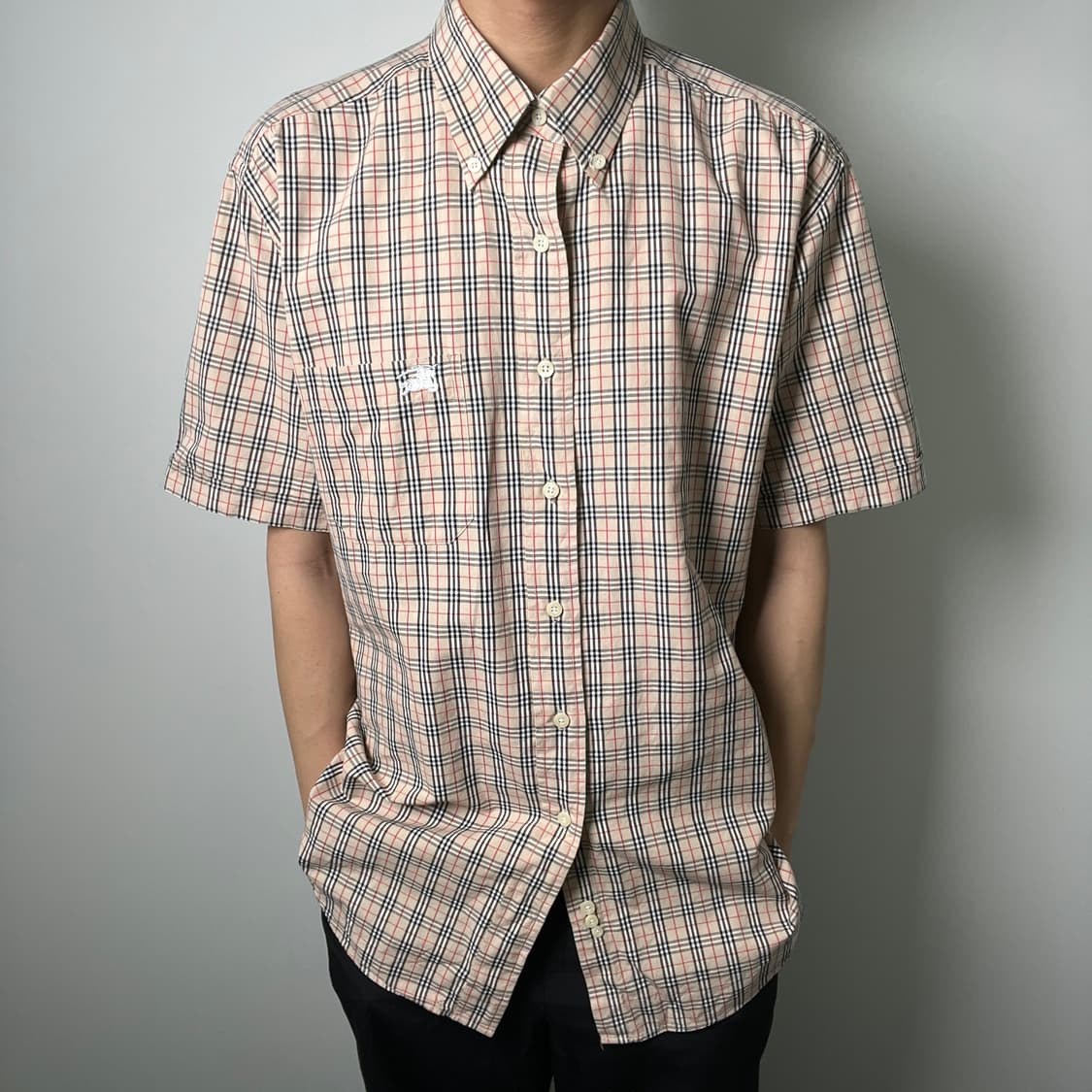 버버리 빈티지 노바체크 반팔 셔츠 L 상품이미지1