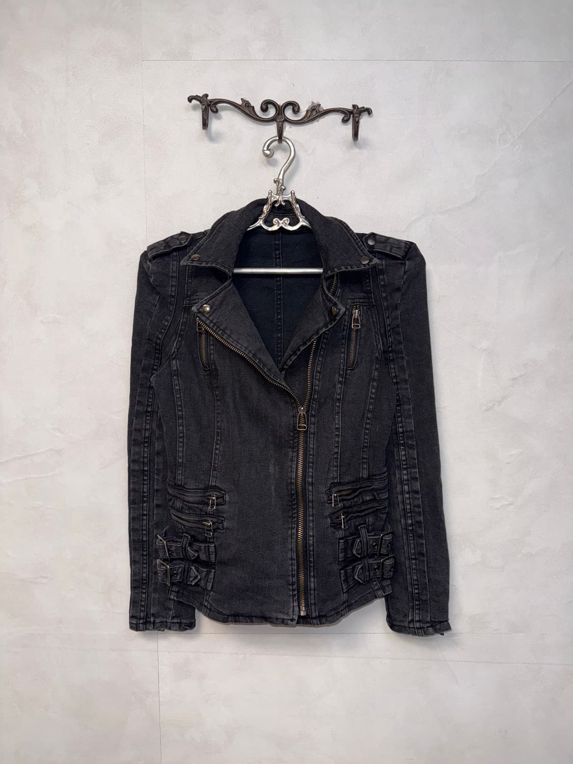 Black denim side double buckle rider jk 상품이미지5