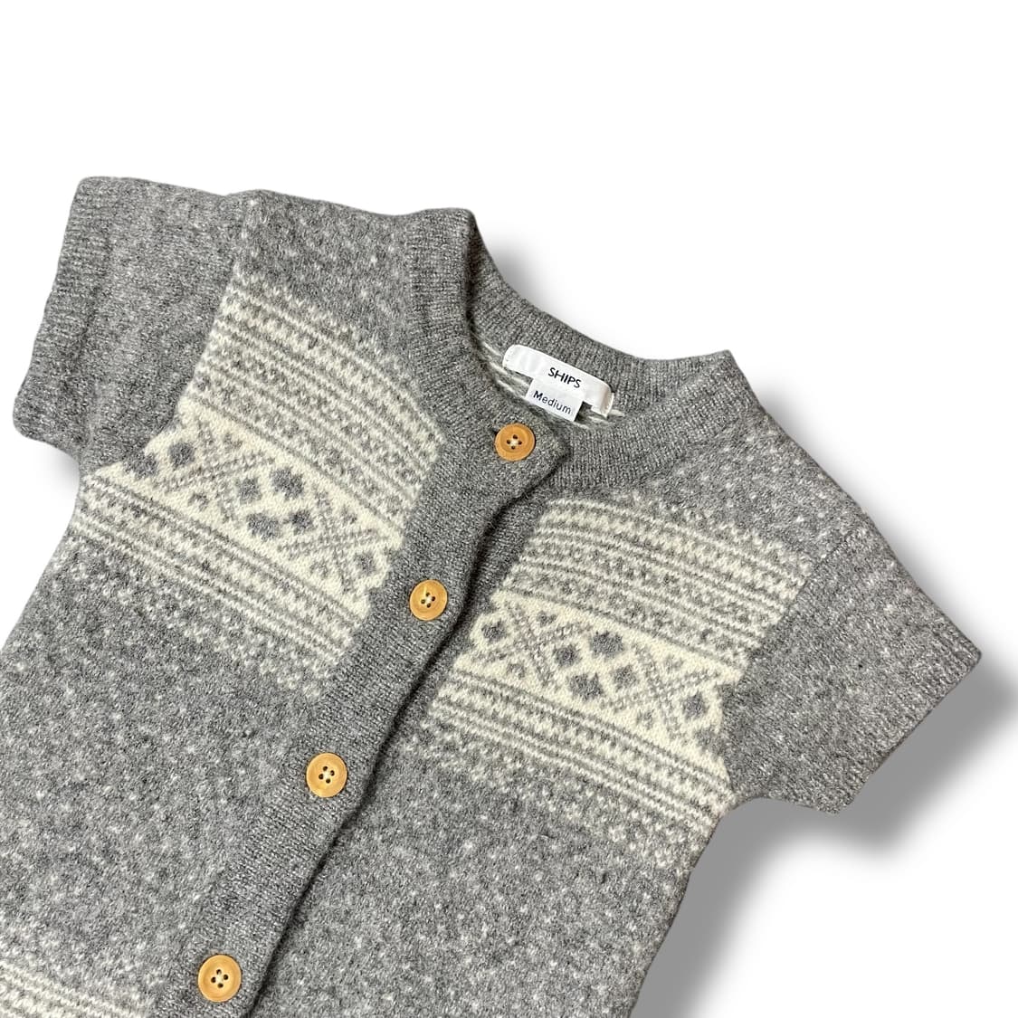 SHIPS 키즈 그레이 노르딕 패턴 앙고라 반팔 가디건 M 상품이미지3