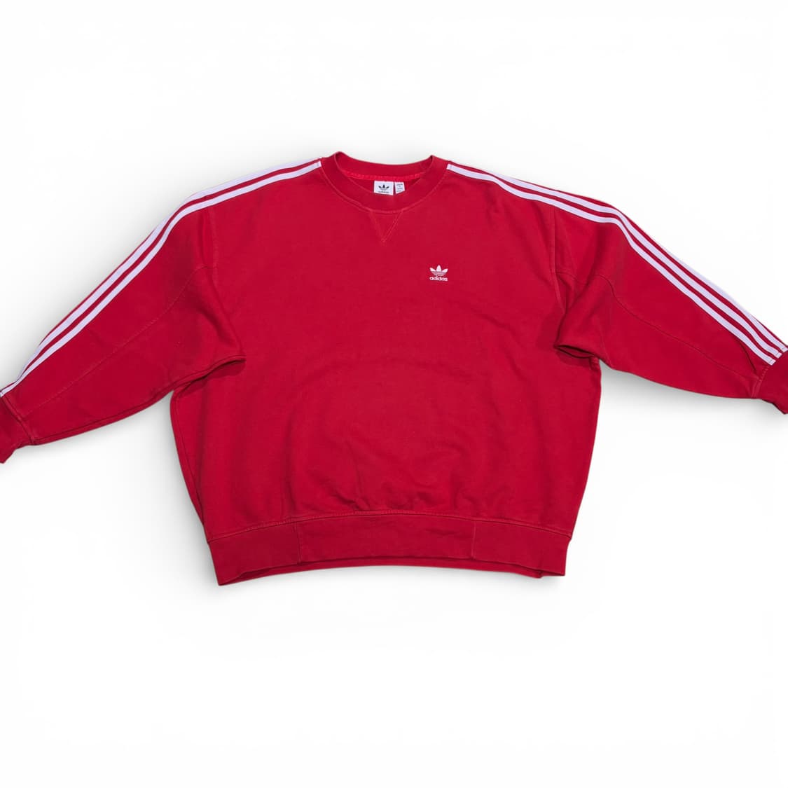 L 아디다스 레드 삼선 오버핏 크루넥 맨투맨 상품이미지2