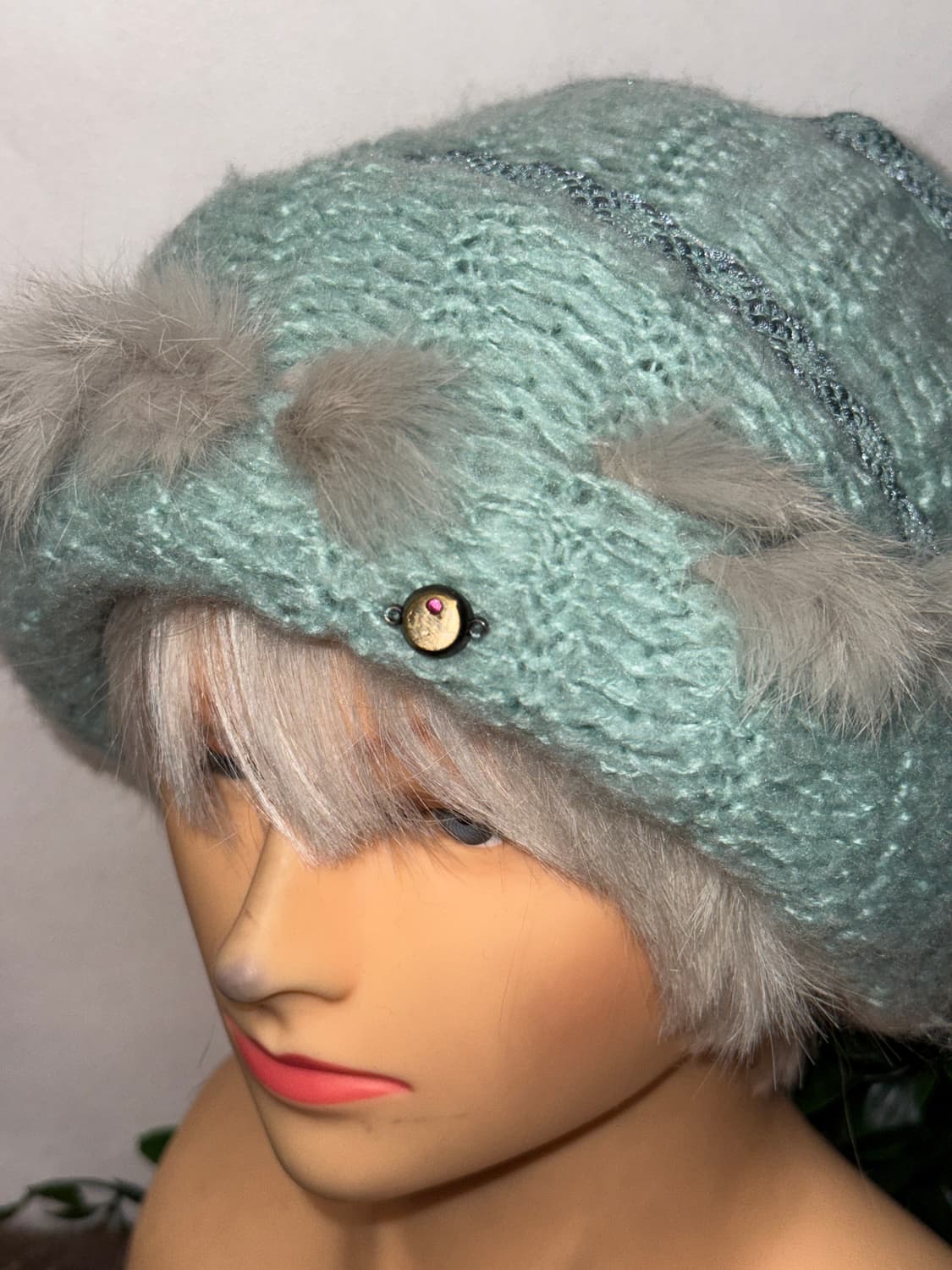 Jill Stuart mute sky blue fur trimmed 비니 상품이미지2