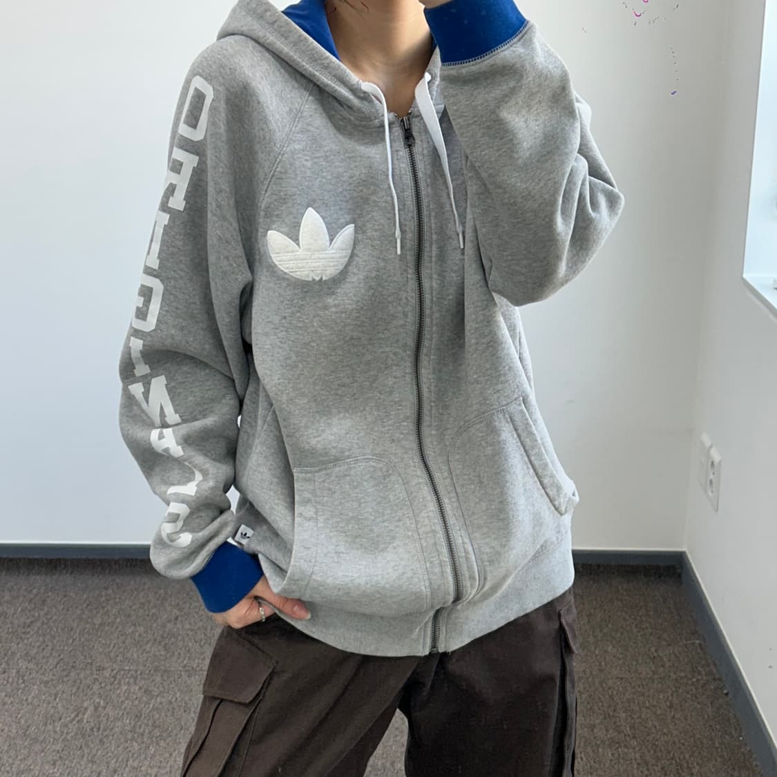 Adidas 아디다스 파이어버드 블루 그레이 배색 후드집업 상품이미지2