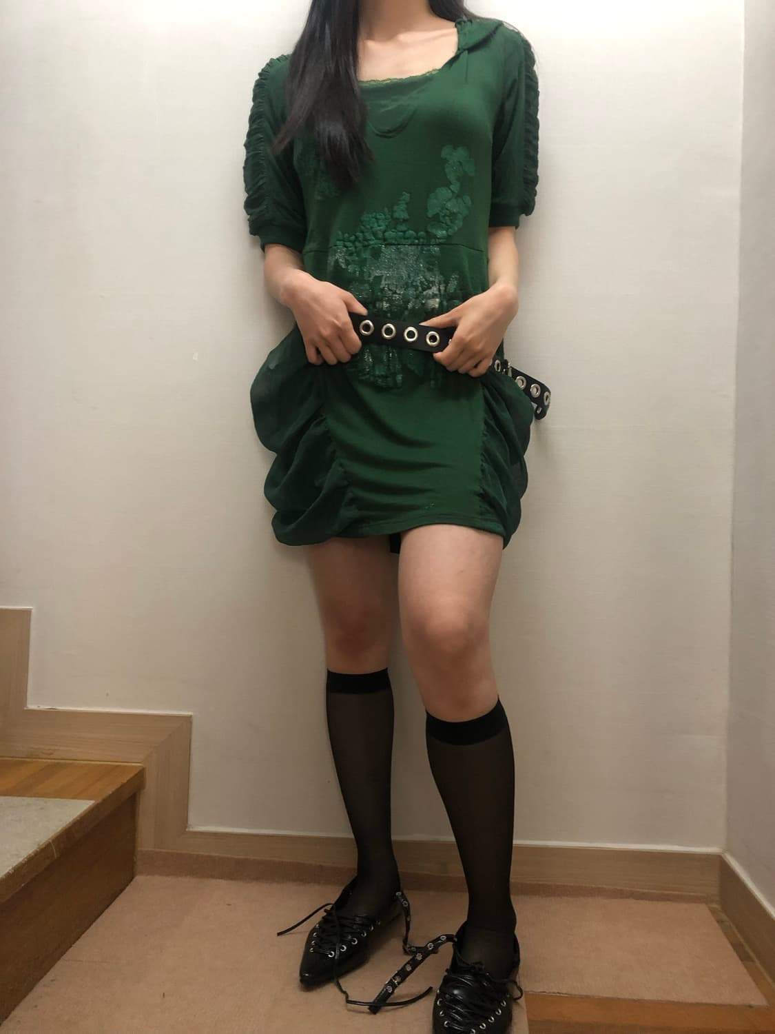 빈티지 그린 오리엔탈 후디 원피스 상품이미지6