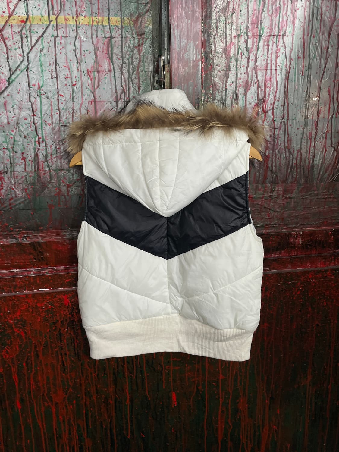 일본 빈티지 퍼 후드 갸루 패딩 베스트 패딩조끼 M 상품이미지6