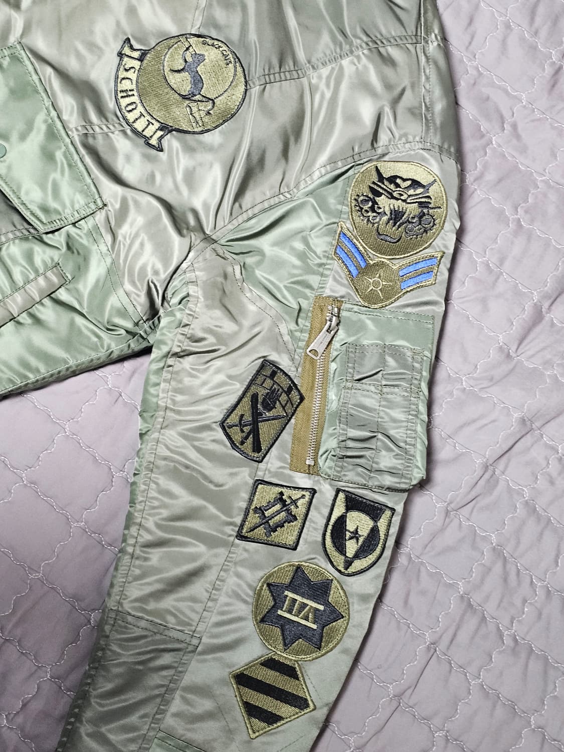 쇼트 9829 패널 패치워크 MA1 카키 L 상품이미지3