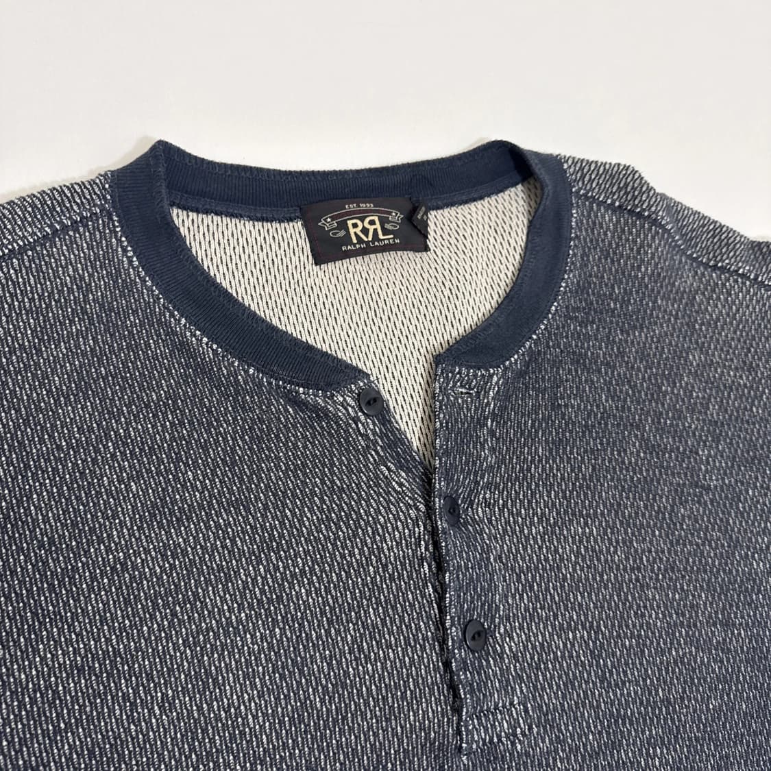 RRL 더블알엘 인디고 자카드 니트 헨리넥 롱슬리브 티셔츠 상품이미지3
