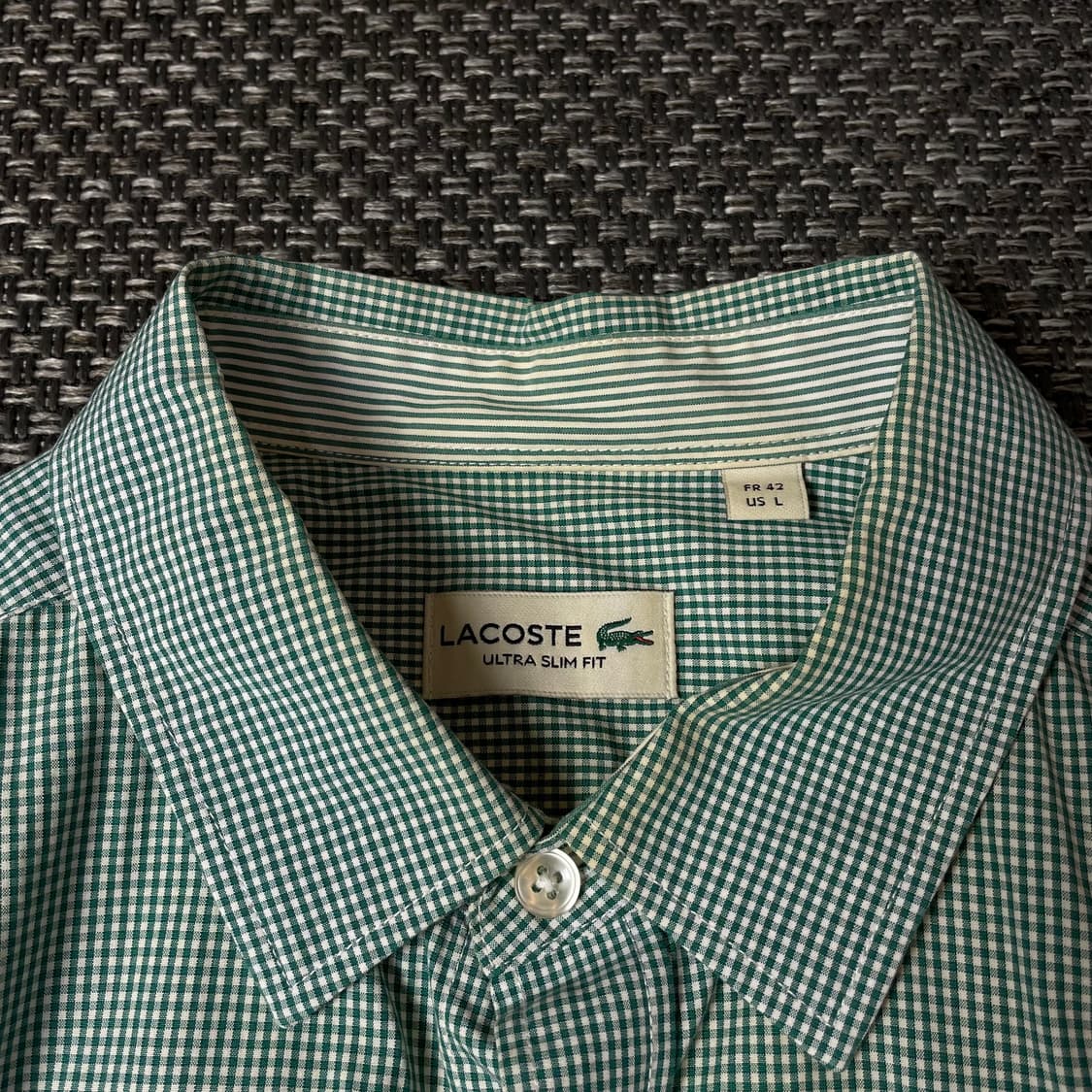 라코스테 그린 마이크로 체크 긴팔 셔츠 울트라 슬림핏 L 상품이미지4