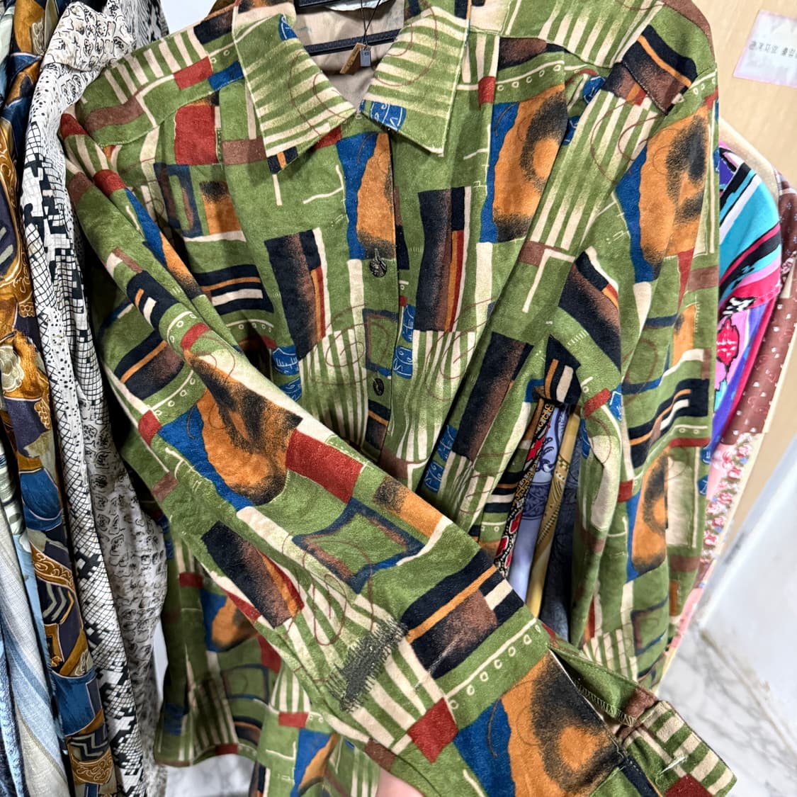 VTG 빈티지 풀 패턴 원포켓 긴팔 셔츠 블라우스 상품이미지5