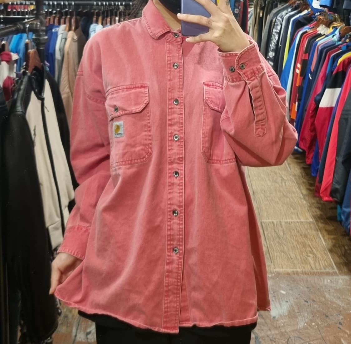 [Hi] 칼하트 긴팔 셔츠 코랄핑크 상품이미지1
