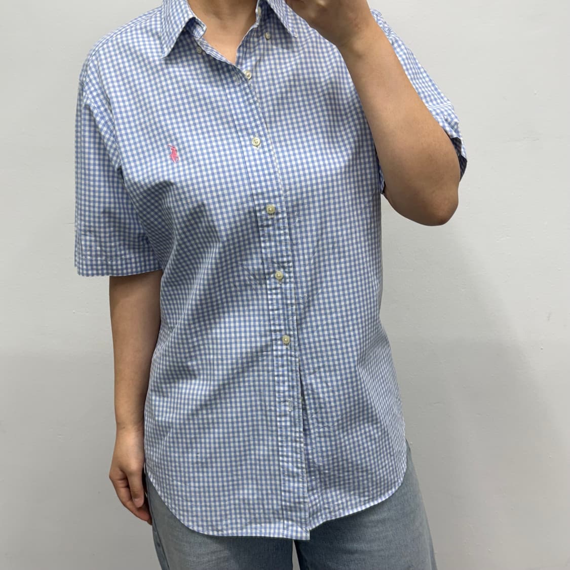 [M] 랄프로렌 클래식핏 하늘색 깅엄체크 반팔셔츠 상품이미지1