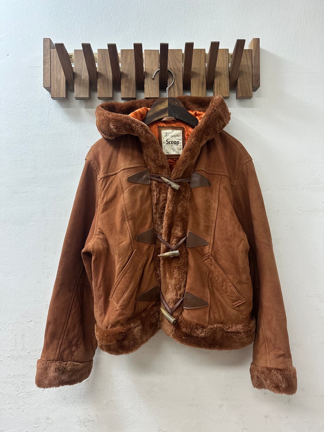 일본빈티지 Scoop 브라운 더플 토글 버튼 후드 무스탕 코트 상품이미지1