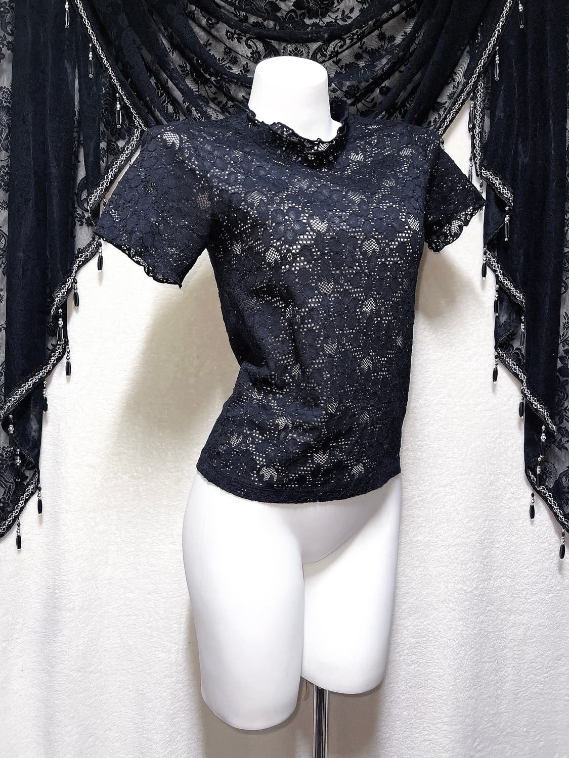 로맨틱고딕 고스로리 오리엔탈 블랙 레이스 반팔탑 로걀 갸루 다크페어리 상품이미지2