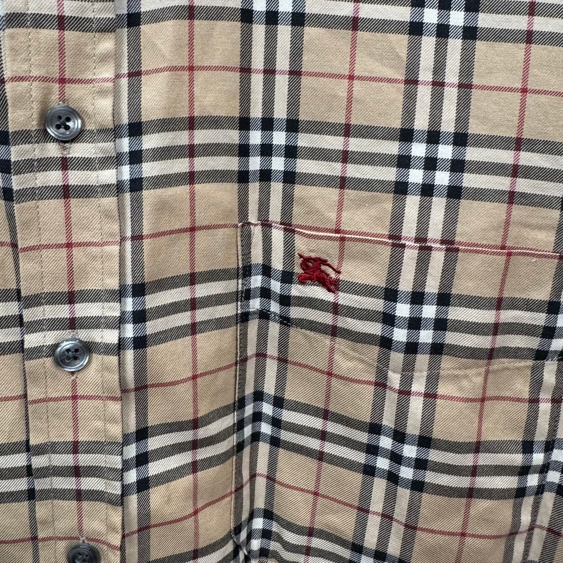 00s 버버리 긴팔 셔츠 노바체크 패턴 레드 기사 로고 브라운 상품이미지5