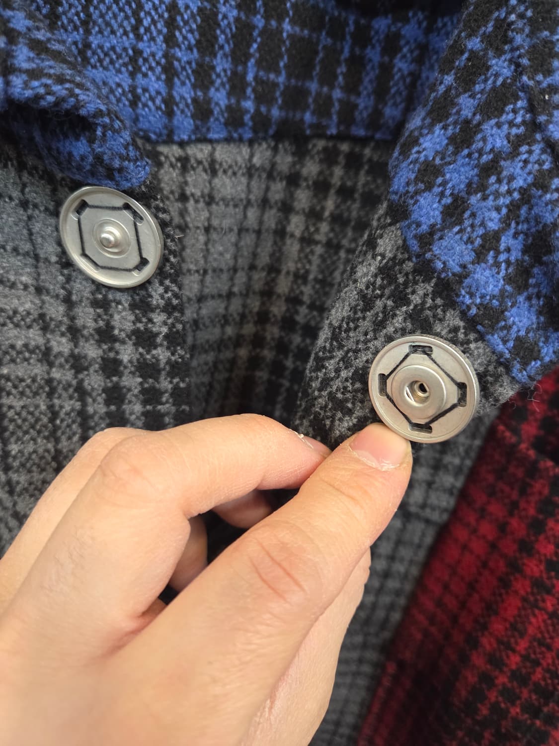 오프화이트 패치워크 플란넬 울 체크 셔츠자켓 L 상품이미지4