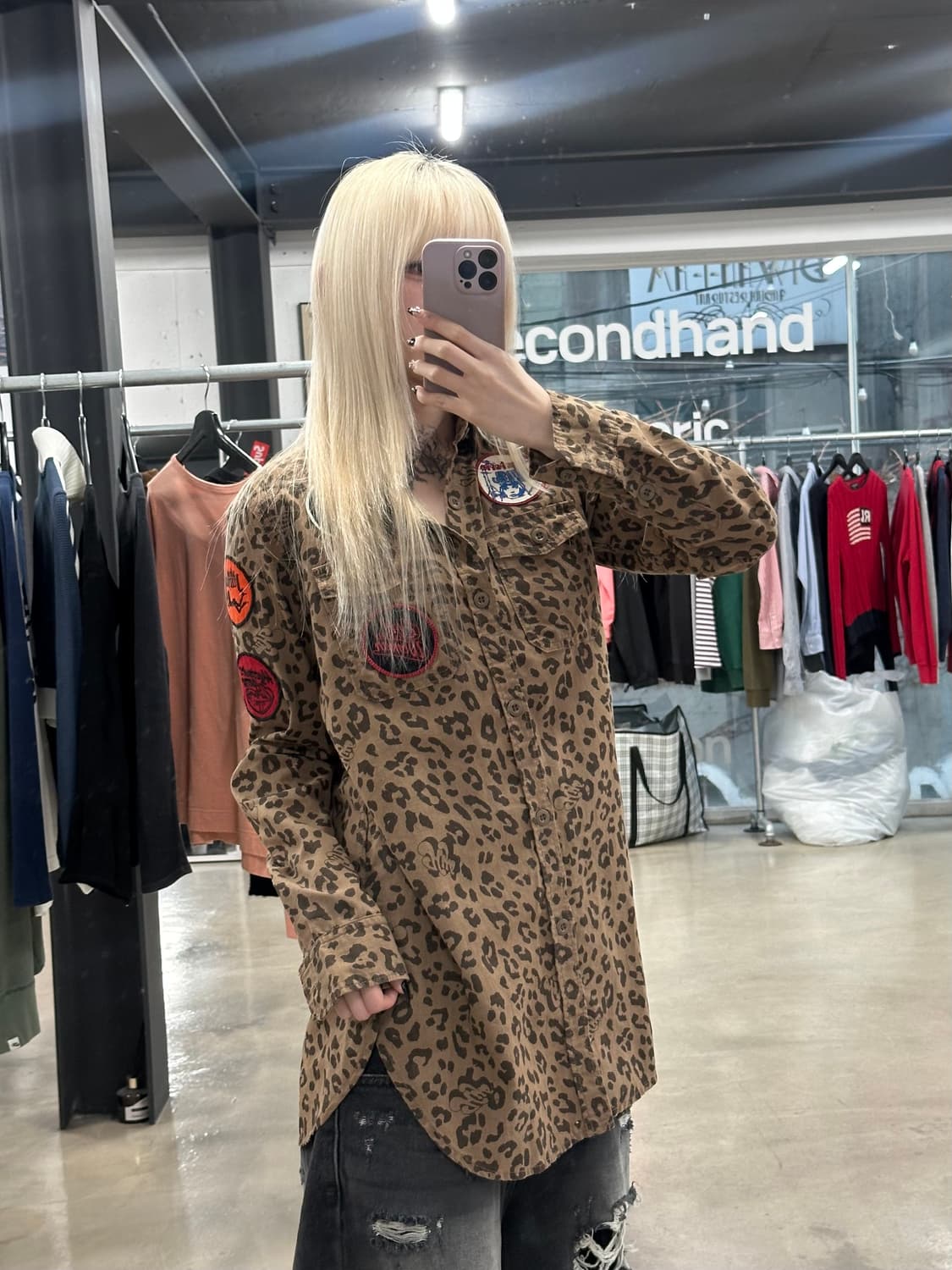 히스테릭 글래머 오버핏 자수패치 레오파드 셔츠 상품이미지1