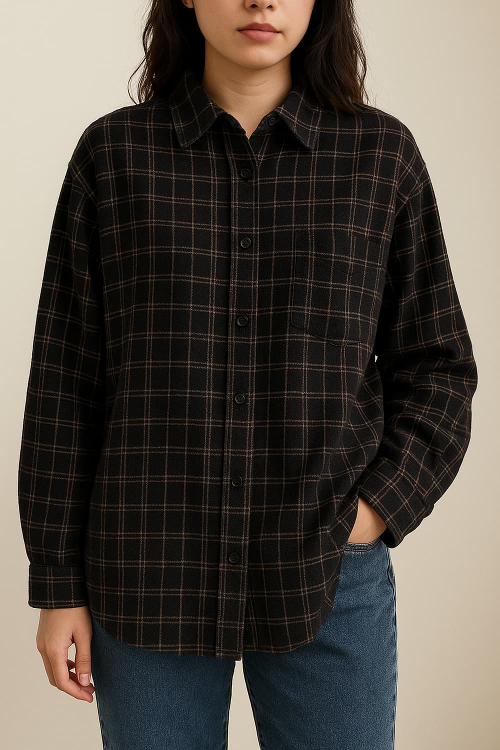 Stylish 체크 박시핏 따뜻한 휘뚜루마뚜루 남방셔츠 55~77 상품이미지1