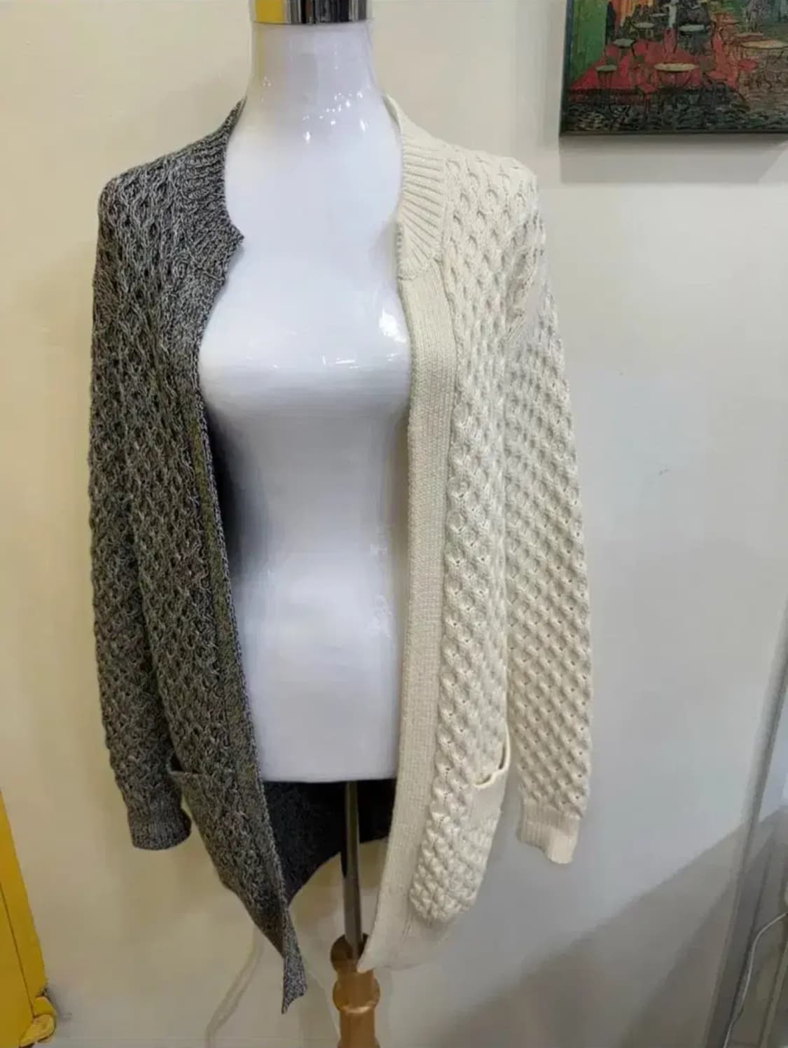 타쿤(THAKOON) 투톤 케이블 니트 가디건/코튼 100 상품이미지2