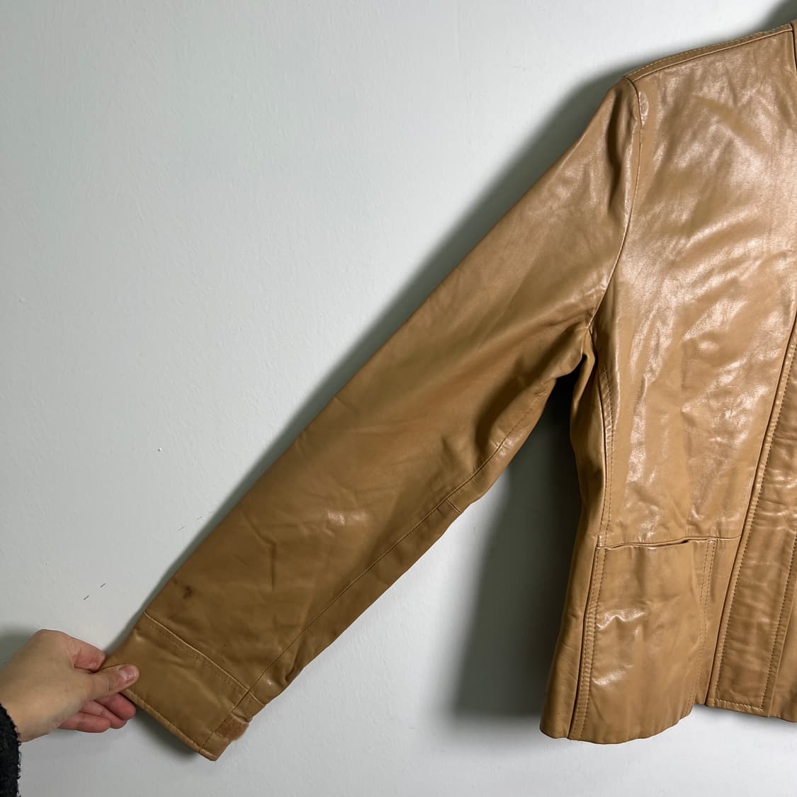 90's 아르마니 익스체인지 베이지 가죽 자켓 S 상품이미지6
