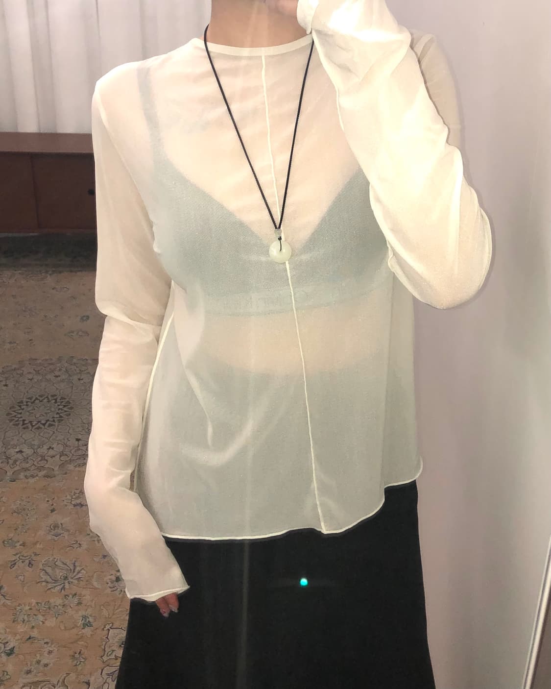 아이보리 시스루 탑 상품이미지3