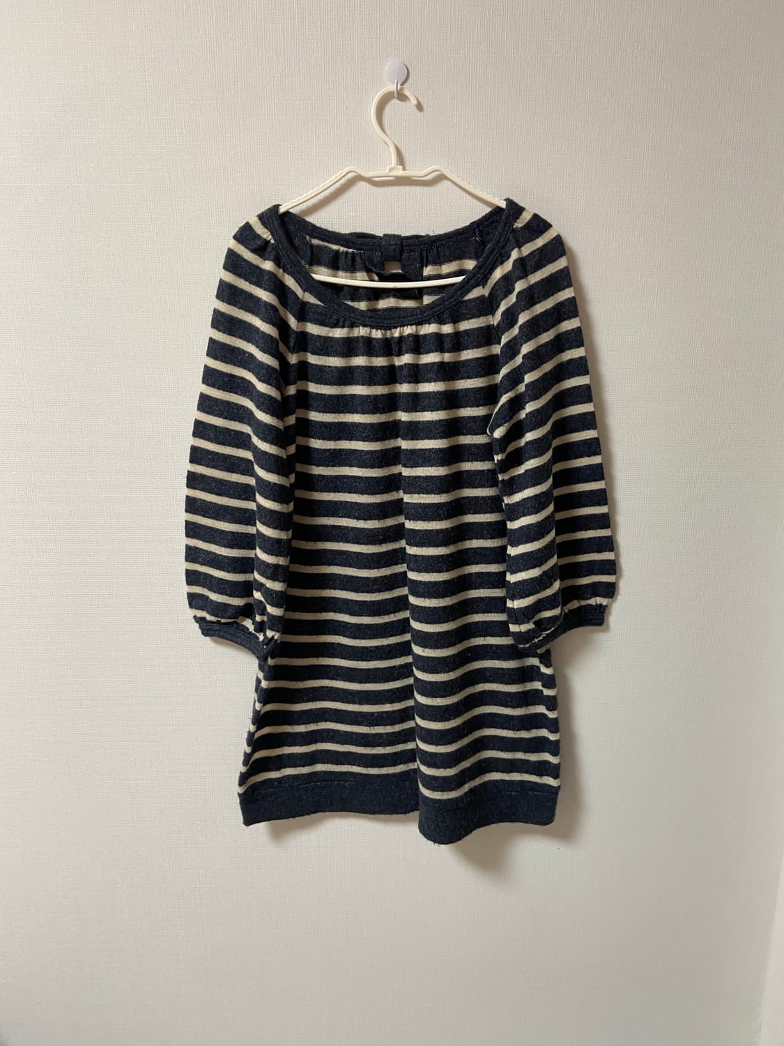 일본 빈티지 모리걸 니트 스트라이프 리본포인트 미니원피스 상품이미지1