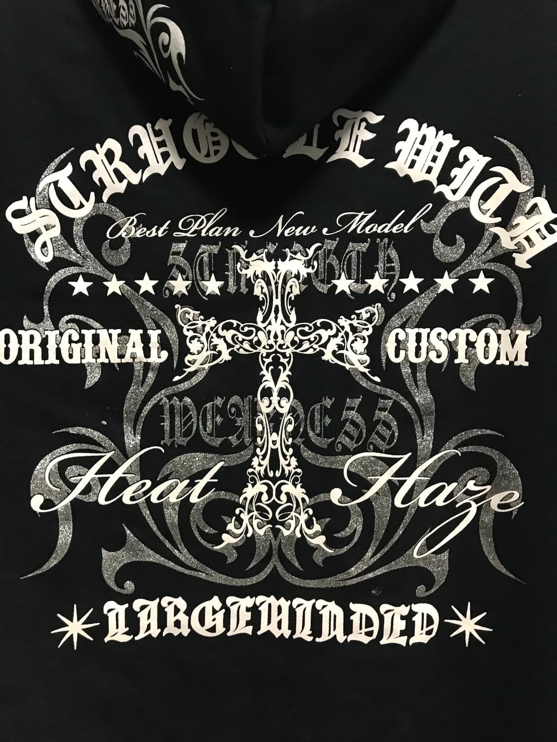빈티지 펑크 트라이벌 십자가 글리터 레터링 후드 집업 상품이미지6