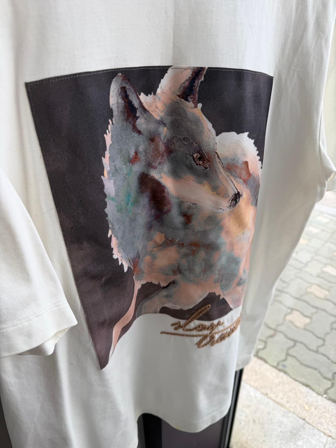 100/ 타임옴므 울프 프린팅 라운드 반팔 상품이미지5