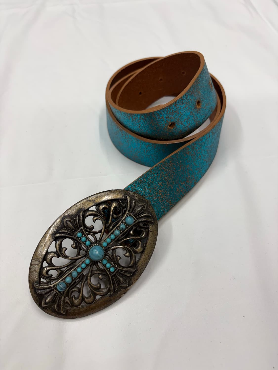 빈티지 터키석 크로스 웨스턴 레더 벨트 상품이미지1