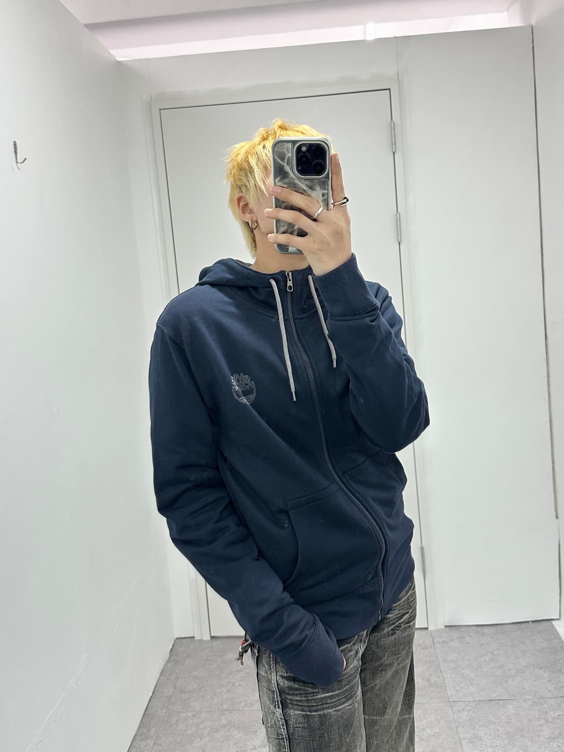 Timberland logo navy hood zip up 상품이미지6