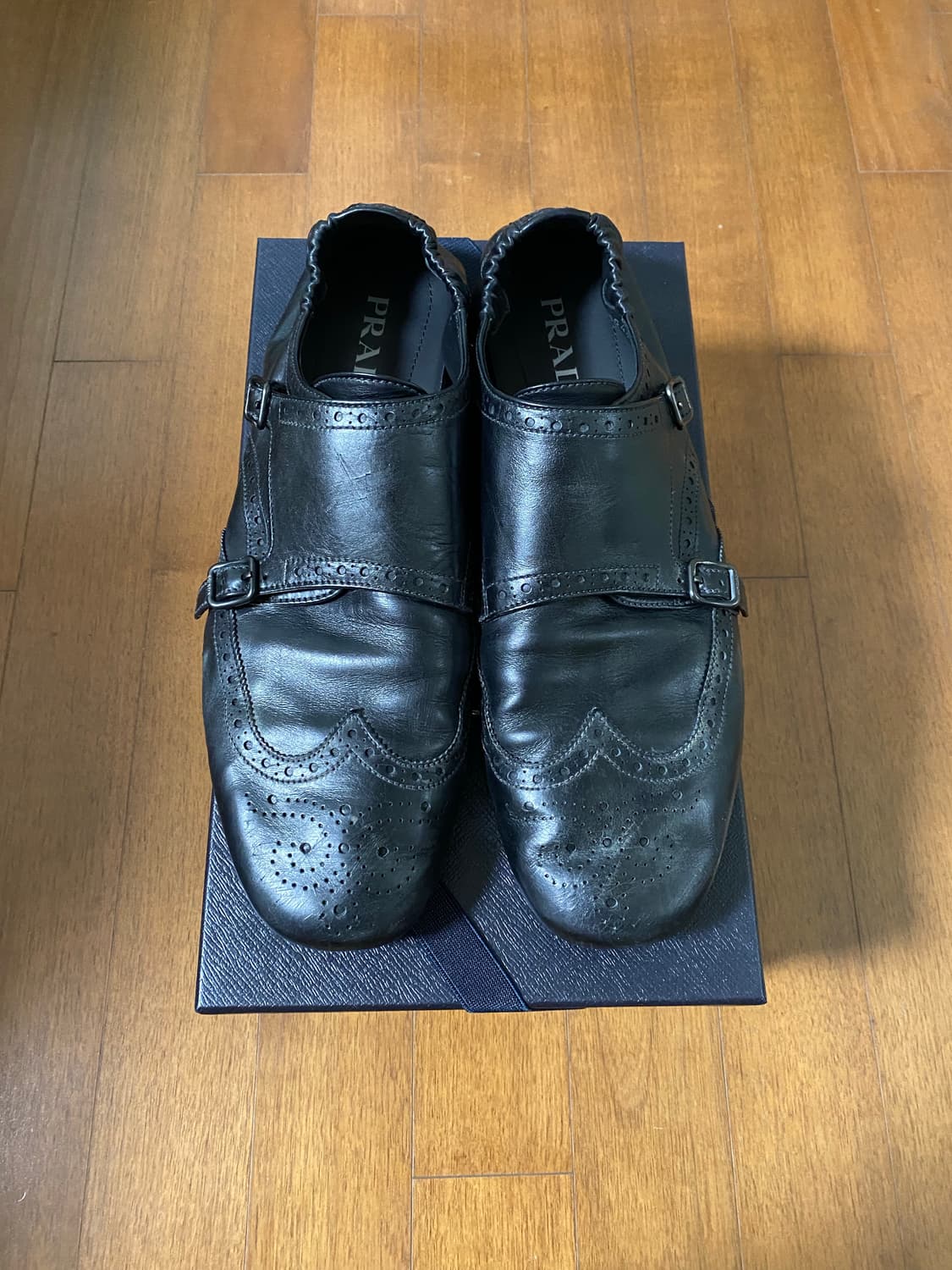 [UK10, 290] 프라다 더블몽크 스트랩 슈즈 블랙 상품이미지1