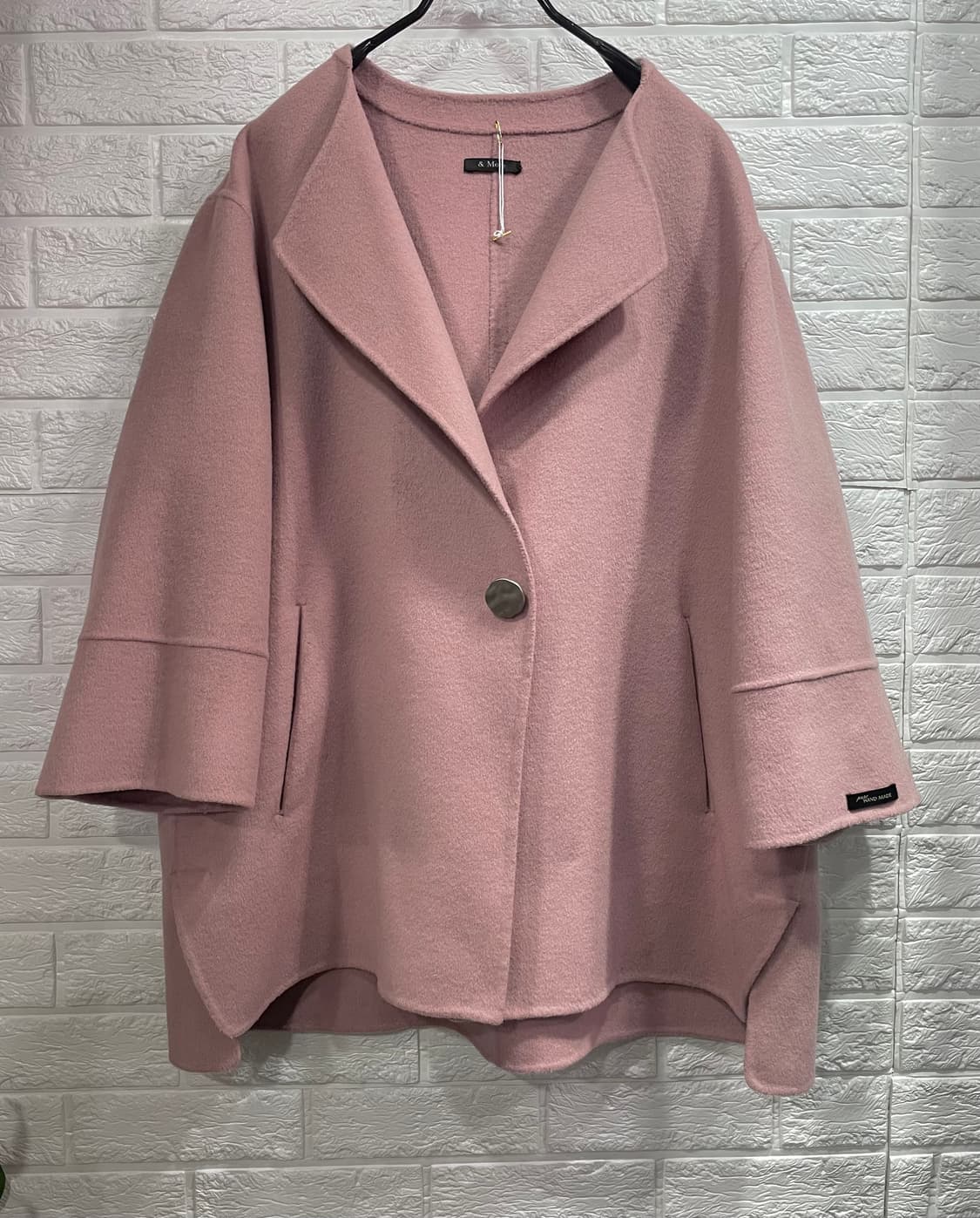 새상품)핸드메이드 핑크 여성울숏코트100 모직하프반코트 77.88 하객룩 상품이미지1