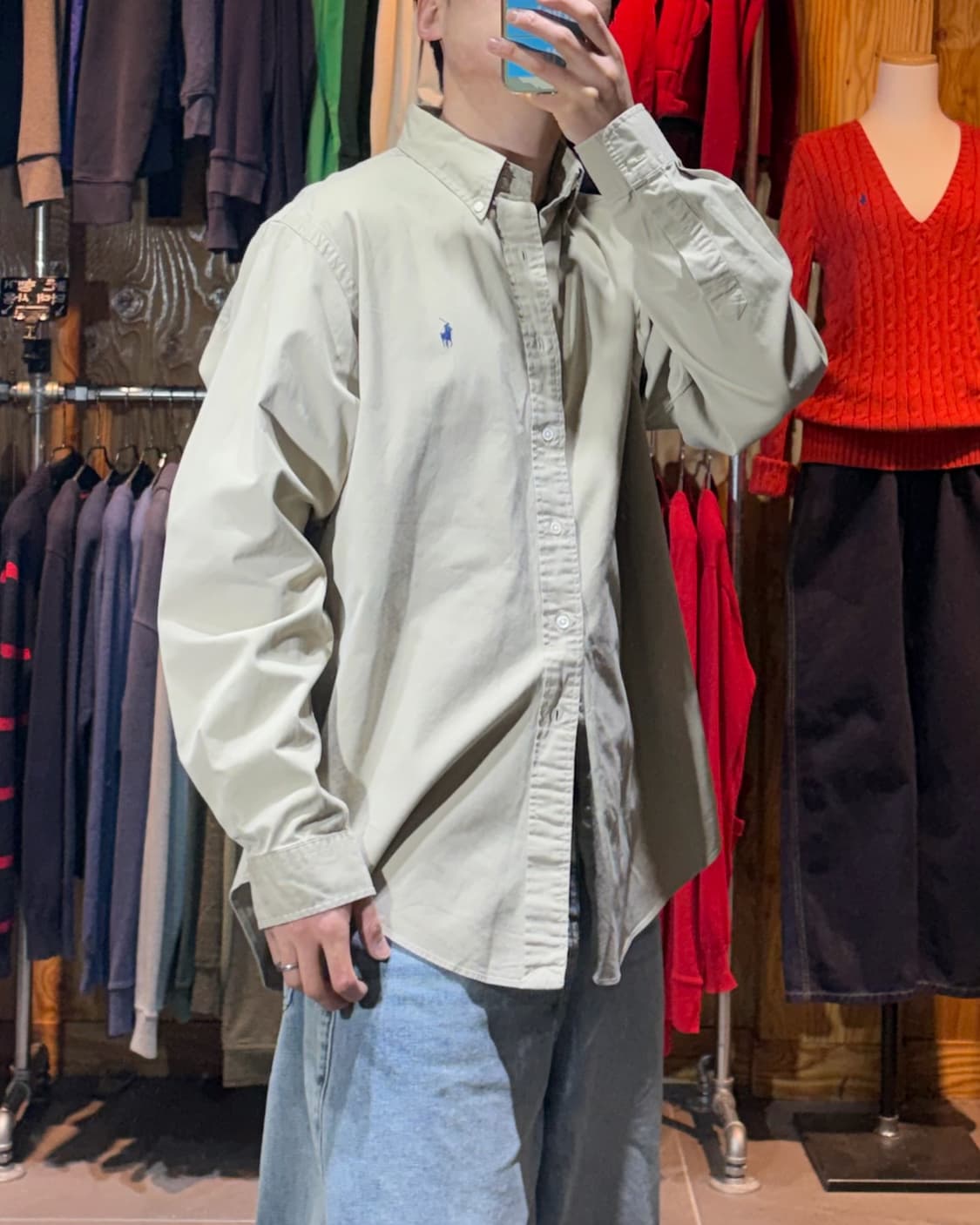 XL 폴로랄프로렌 네이비 포니 베이지 코튼 셔츠 상품이미지1