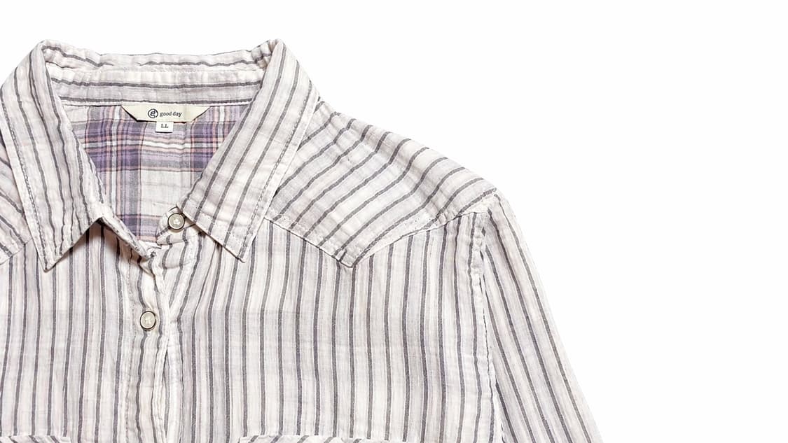 JPN 일본 빈티지 y2k 모리걸 거즈 스트라이프 체크 셔츠 원피스 LL 상품이미지5