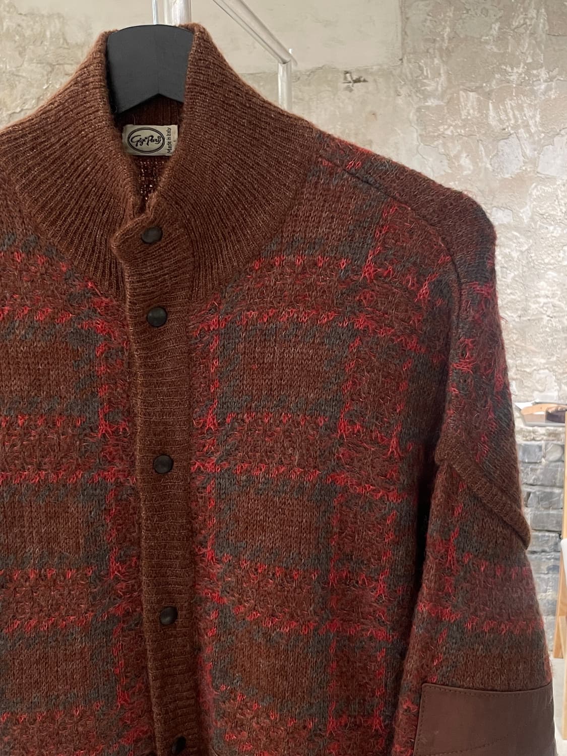 빈티지 레드 클레이 레더 패치 체크 울 자켓 상품이미지3