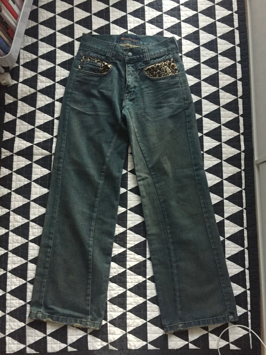 빈티지 호피 갸루 워싱 데님팬츠 상품이미지1