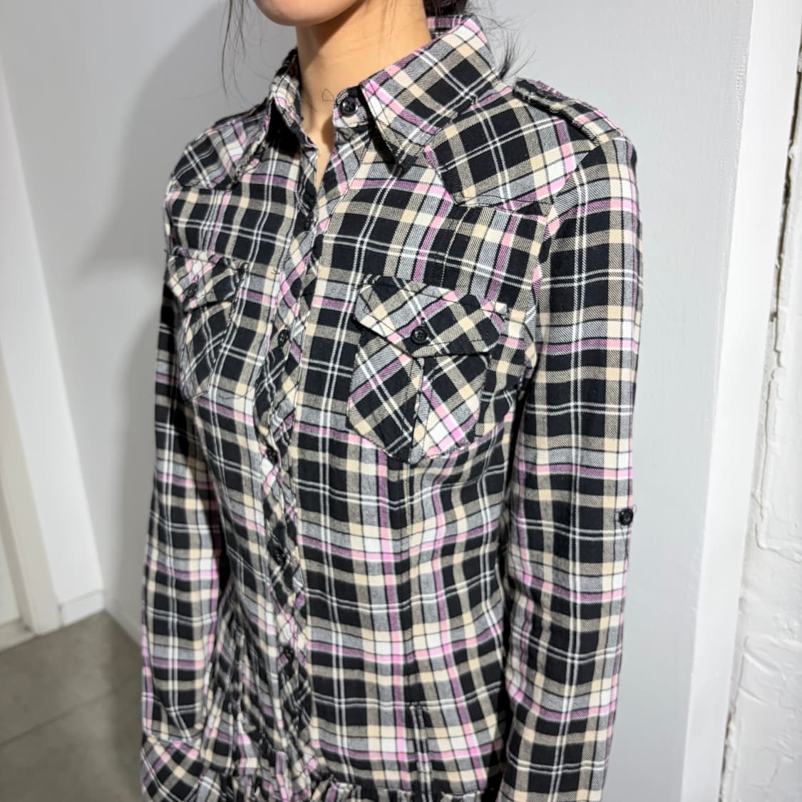 Sweet Girl 핑크 체크 프릴 원피스 상품이미지3