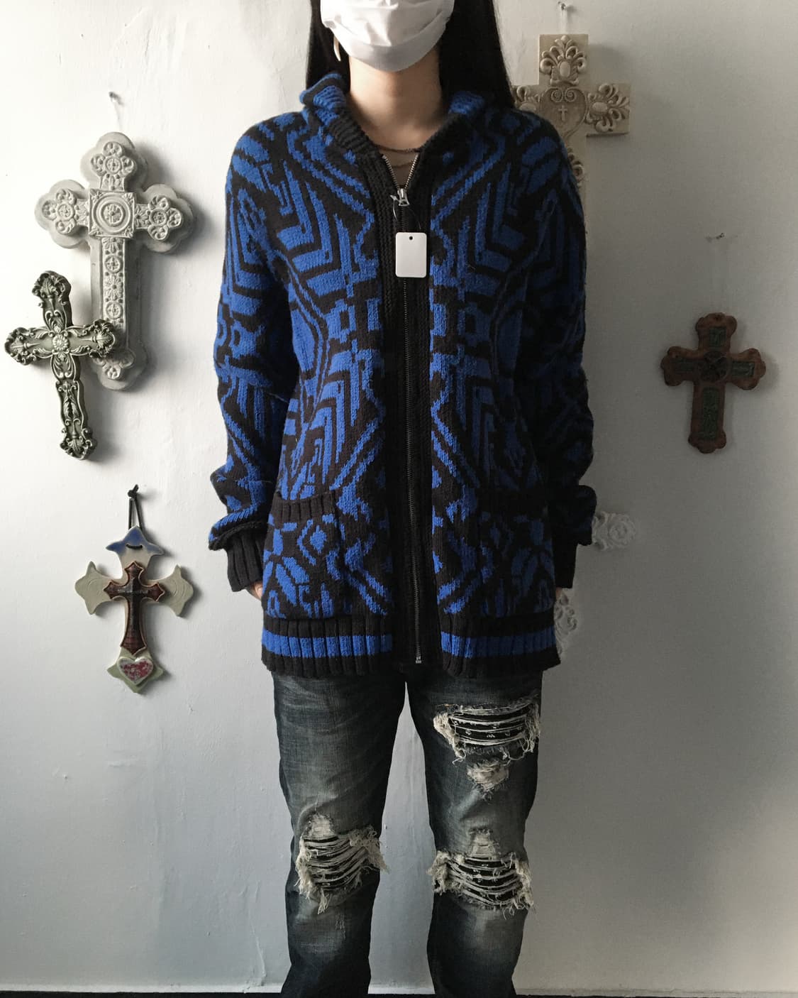 Native pattern knit zip up 상품이미지7