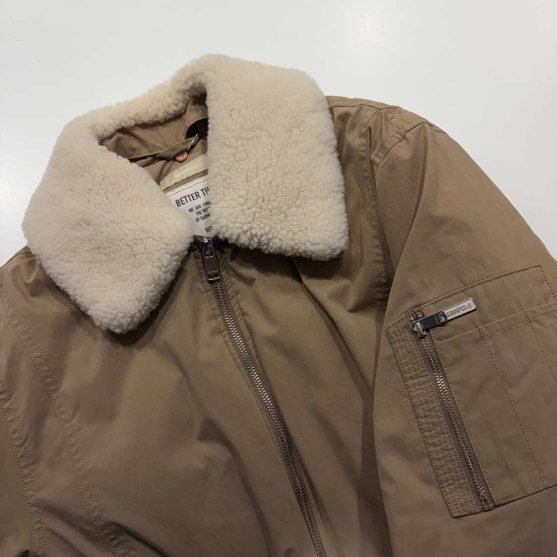 [M] 빈폴 양모 넥 퍼 베이지 봄버 다음 패딩 자켓 C606 상품이미지3