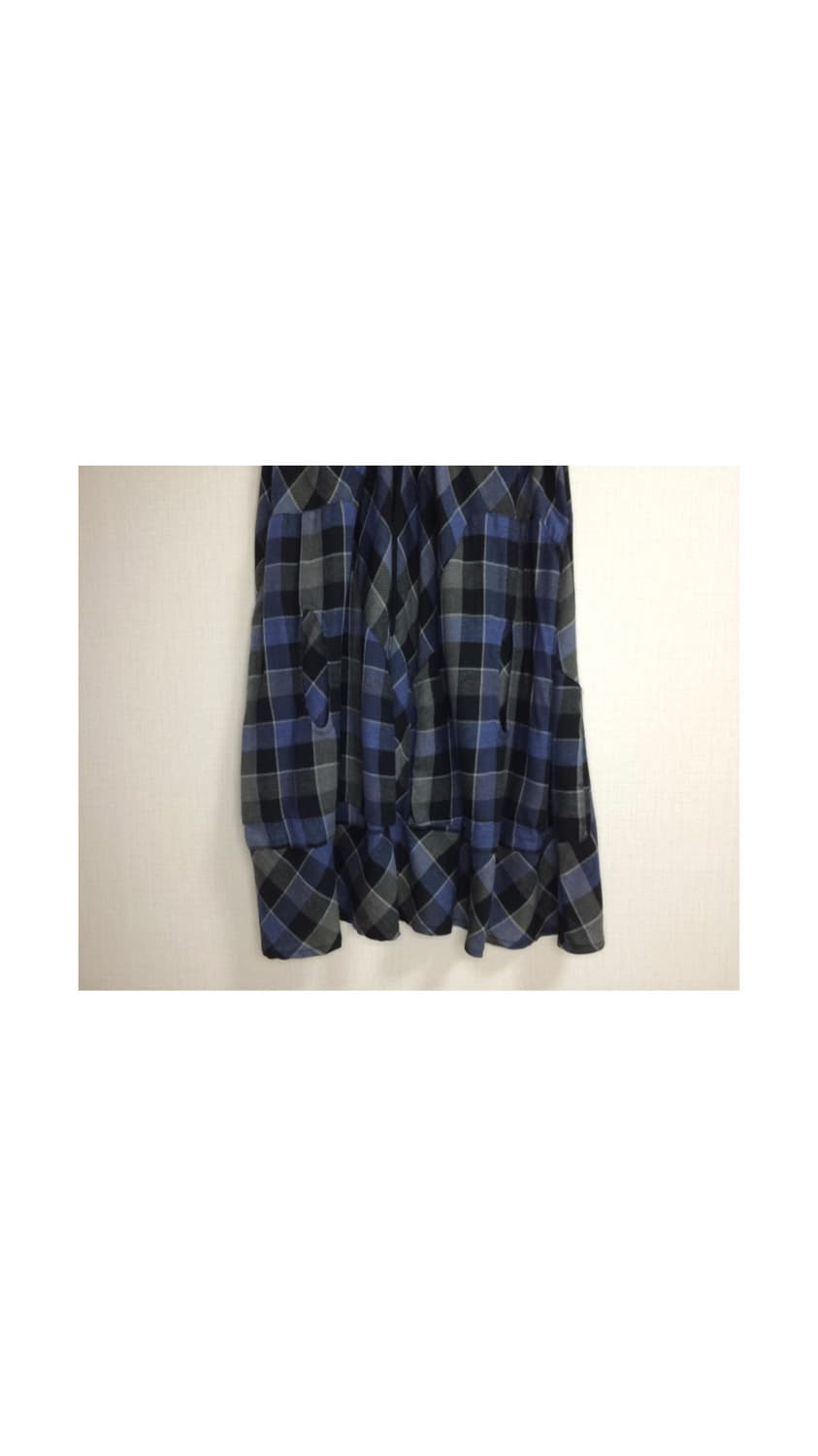 츠모리 치사토 블루 그레이 체크 셔링 원피스 상품이미지3