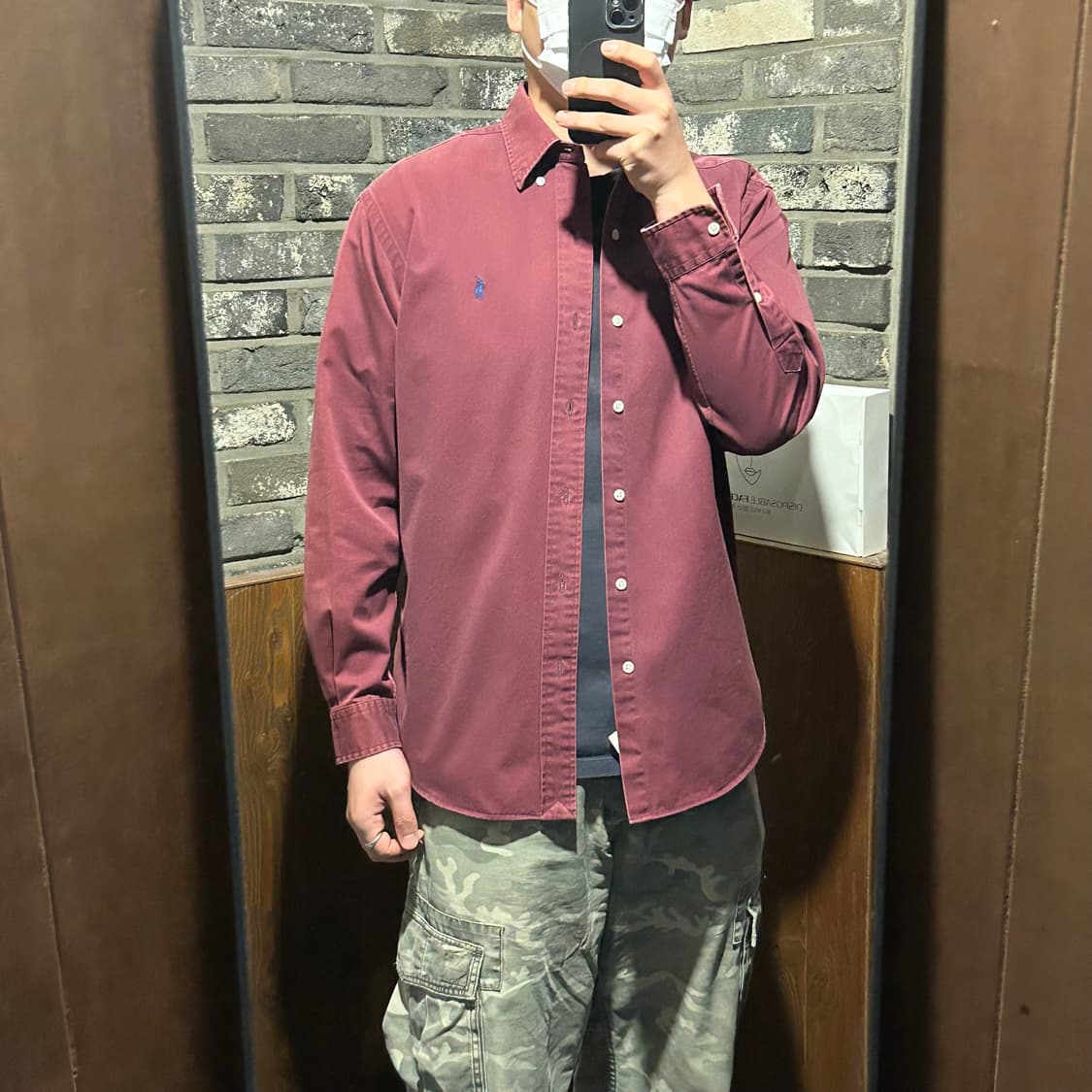 M) 폴로 랄프로렌 버건디 솔리드 셔츠 썬페이드 상품이미지9
