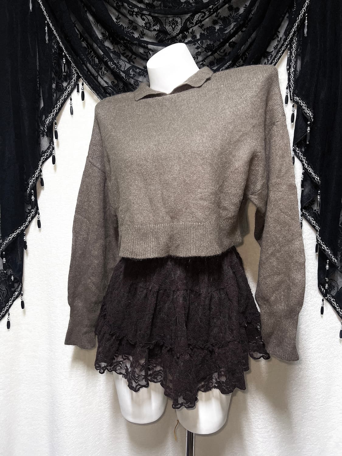 라떼갸루 너드 긱시크 브라운 크롭 앙고라니트 하구미 하치 빈티지 괴짜 상품이미지3