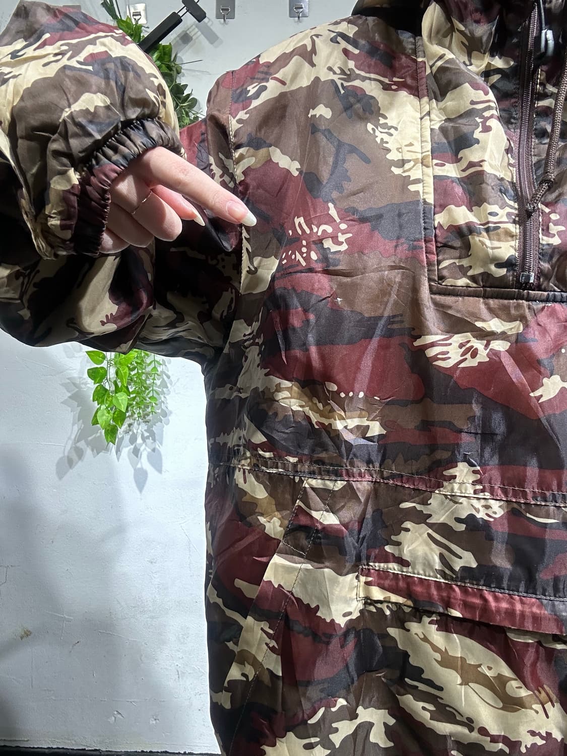 일본 빈티지 밀리터리 카모 후드 아노락 바람막이 자켓 L 상품이미지4